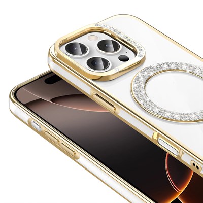 Apple iPhone 16 Pro Max Kılıf Pırlanta Taş Tasarımlı Magsafe Şarj Özellikli Zore Karetta Silikon Kapak