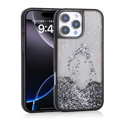Apple iPhone 16 Pro Max Kılıf Sıvılı Simli Şeffaf Arka Yüzey Zore Keto Silikon Kapak