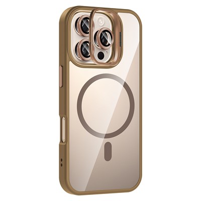 Apple iPhone 16 Pro Max Kılıf Standlı ve Kamera Lens Hediyeli M-Safe Şarj Özellikli Zore Etro Kapak
