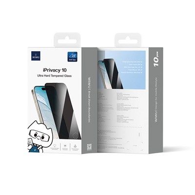 Apple iPhone 16 Pro Wiwu GT-015 Özellikli Çok Katmanlı Temperli iPrivacy Cam Ekran Koruyucu 10lu Paket