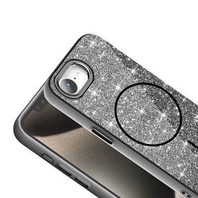Apple iPhone 16E Kılıf Magsafe Şarj Özellikli Parlayan Simli Zore Okso Kapak