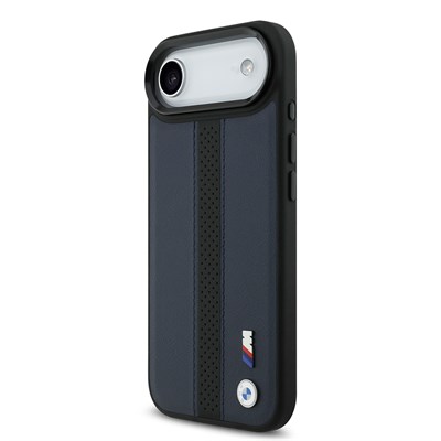 Apple iPhone 17 Air Kılıf BMW Orjinal Lisanslı M-safe Şarj Özellikli Deri Arka Yüzey Metal Logolu Delikli Şerit Tasarımlı Kapak