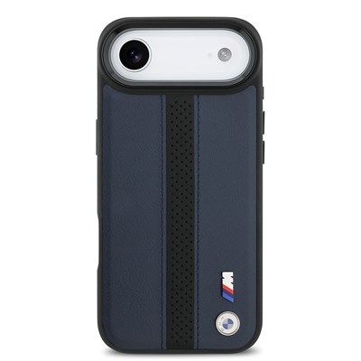 Apple iPhone 17 Air Kılıf BMW Orjinal Lisanslı M-safe Şarj Özellikli Deri Arka Yüzey Metal Logolu Delikli Şerit Tasarımlı Kapak