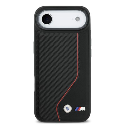 Apple iPhone 17 Air Kılıf BMW Orjinal Lisanslı M-safe Şarj Özellikli Metal BMW ve M Logolu PU Karbon Tasarımlı Kapak