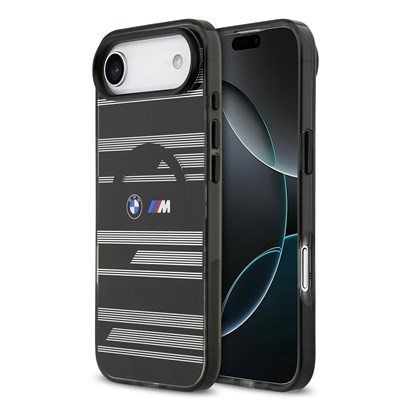 Apple iPhone 17 Air Kılıf BMW Orjinal Lisanslı M-safe Şarj Özellikli Metal Kamera Butonlu Yatay Şeritli M Dizayn Kapak