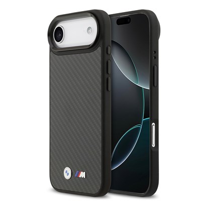 Apple iPhone 17 Air Kılıf BMW Orjinal Lisanslı M-safe Şarj Özellikli Karbon Fiber Metal Logolu Kevlar Kapak