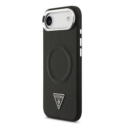 Apple iPhone 17 Air Kılıf Guess Orjinal Lisanslı M-safe Şarj Özellikli PU Deri Metal Kamera Çerçeveli Üçgen Logolu Kapak