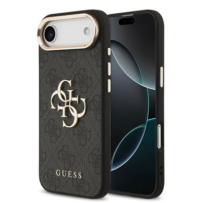 Apple iPhone 17 Air Kılıf Guess Orjinal Lisanslı Gold Metal Kamera Çerçeveli 4G Desenli Metal Büyük 4G ve Yazı Logolu Kapak