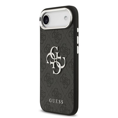 Apple iPhone 17 Air Kılıf Guess Orjinal Lisanslı Gümüş Metal Kamera Çerçeveli 4G Desenli Metal Büyük 4G ve Yazı Logolu Kapak