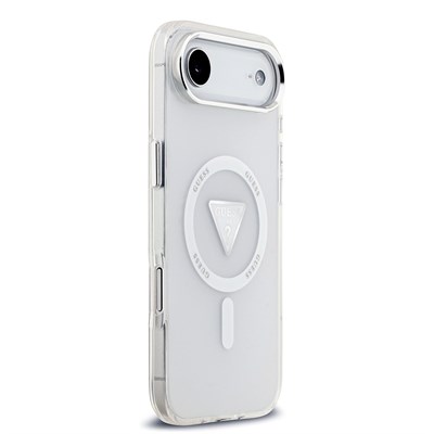 Apple iPhone 17 Air Kılıf Guess Orjinal Lisanslı M-safe Şarj Özellikli IML Baskılı Üçgen Logolu Metal Kamera Çerçeveli Kapak