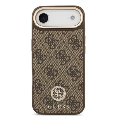 Apple iPhone 17 Air Kılıf Guess Orjinal Lisanslı M-safe Şarj Özellikli Gold Metal Kamera Çerçeveli Taşlı 4G Logolu Kapak