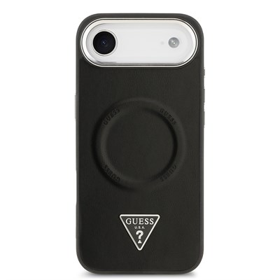 Apple iPhone 17 Air Kılıf Guess Orjinal Lisanslı M-safe Şarj Özellikli PU Deri Metal Kamera Çerçeveli Üçgen Logolu Kapak