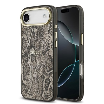 Apple iPhone 17 Air Kılıf Guess Orjinal Lisanslı M-safe Şarj Özellikli Yazı Logolu Python Desenli Kapak