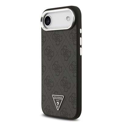 Apple iPhone 17 Air Kılıf Guess Orjinal Lisanslı M-safe Şarj Özellikli Gümüş Metal Kamera Çerçeveli Üçgen Logo 4G Desenli Kapak