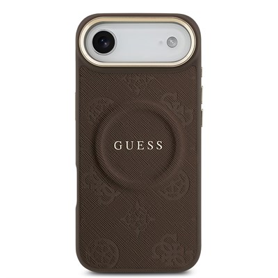 Apple iPhone 17 Air Kılıf Guess Orjinal Lisanslı M-safe Şarj Özellikli Sıcak Baskılı Yazı Logolu PU Deri Peony Kapak