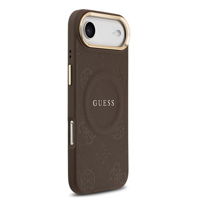 Apple iPhone 17 Air Kılıf Guess Orjinal Lisanslı M-safe Şarj Özellikli Sıcak Baskılı Yazı Logolu PU Deri Peony Kapak