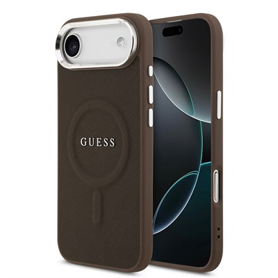 Apple iPhone 17 Air Kılıf Guess Orjinal Lisanslı M-safe Şarj Özellikli Klasik Yazı Logolu PU Deri Kapak