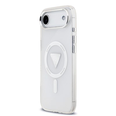 Apple iPhone 17 Air Kılıf Guess Orjinal Lisanslı M-safe Şarj Özellikli IML Baskılı Üçgen Logolu Metal Kamera Çerçeveli Kapak
