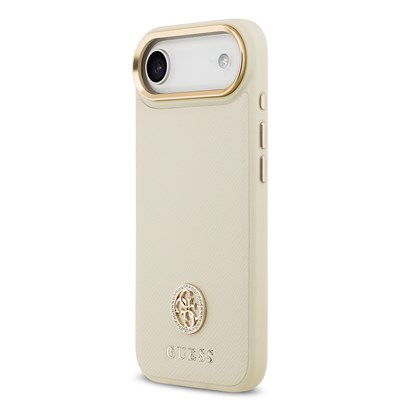 Apple iPhone 17 Air Kılıf Guess Orjinal Lisanslı M-safe Şarj Özellikli Grained Yazı ve Taşlı 4G Logolu Kapak