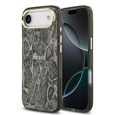 Apple iPhone 17 Air Kılıf Guess Orjinal Lisanslı M-safe Şarj Özellikli Yazı Logolu Python Desenli Kapak
