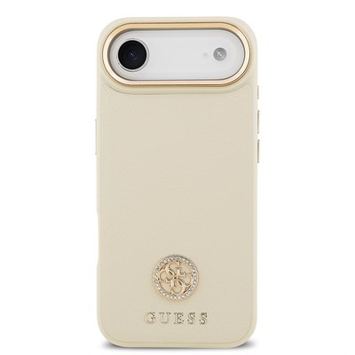 Apple iPhone 17 Air Kılıf Guess Orjinal Lisanslı M-safe Şarj Özellikli Grained Yazı ve Taşlı 4G Logolu Kapak