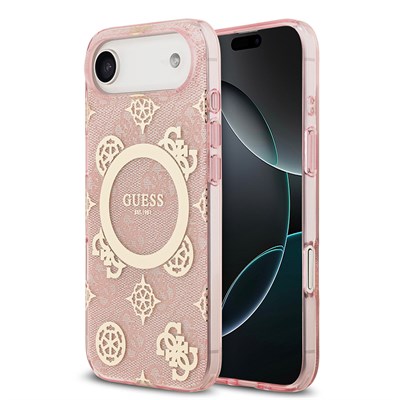 Apple iPhone 17 Air Kılıf Guess Orjinal Lisanslı M-safe Şarj Özellikli IML Peony ve 4G Desenli Klasik Logolu Kapak