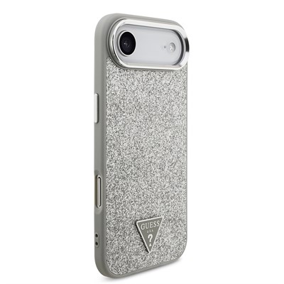 Apple iPhone 17 Air Kılıf Guess Orjinal Lisanslı M-safe Şarj Özellikli Metal Kamera Çerçeveli Üçgen Logolu Glitter Kapak