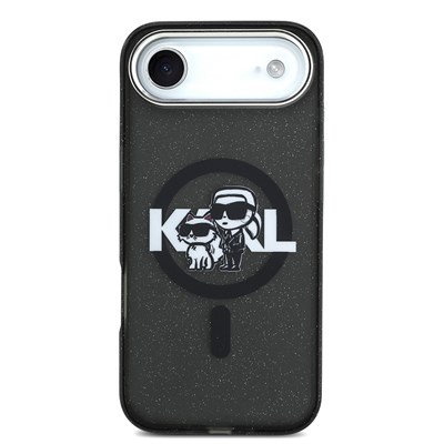 Apple iPhone 17 Air Kılıf Karl Lagerfeld Orjinal Lisanslı Parlayan Simli Karl & Choupette Sketch Logo Kapak