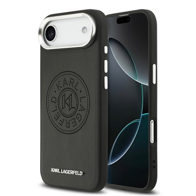 Apple iPhone 17 Air Kılıf Karl Lagerfeld Orjinal Lisanslı M-safe Şarj Özellikli Delikli Tasarım Metal Logolu PU Deri Kapak