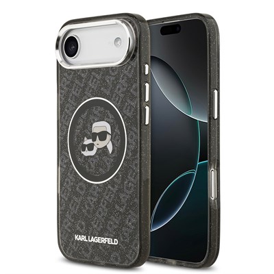 Apple iPhone 17 Air Kılıf Karl Lagerfeld Orjinal Lisanslı Parlayan Simli Karl & Choupette Heads Kapak
