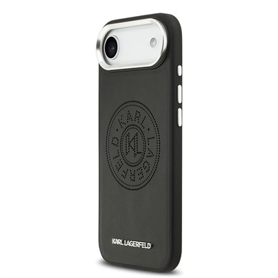 Apple iPhone 17 Air Kılıf Karl Lagerfeld Orjinal Lisanslı M-safe Şarj Özellikli Delikli Tasarım Metal Logolu PU Deri Kapak