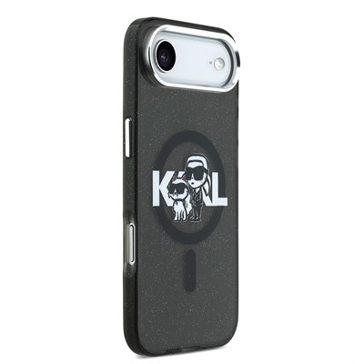 Apple iPhone 17 Air Kılıf Karl Lagerfeld Orjinal Lisanslı Parlayan Simli Karl & Choupette Sketch Logo Kapak