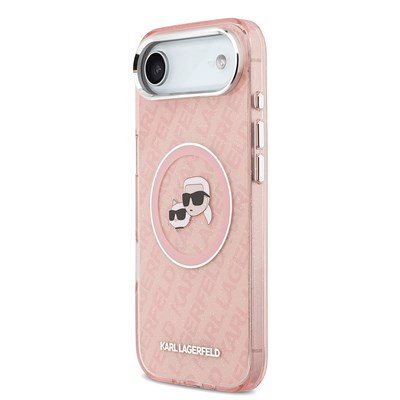 Apple iPhone 17 Air Kılıf Karl Lagerfeld Orjinal Lisanslı Parlayan Simli Karl & Choupette Heads Kapak