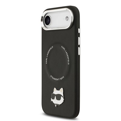 Apple iPhone 17 Air Kılıf Karl Lagerfeld Orjinal Lisanslı M-safe Şarj Özellikli Metal Kamera ve Buton Tasarımlı Choupette PU Deri Kapak