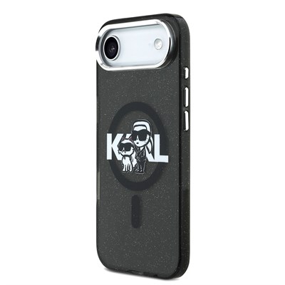 Apple iPhone 17 Air Kılıf Karl Lagerfeld Orjinal Lisanslı Parlayan Simli Karl & Choupette Sketch Logo Kapak