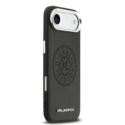 Apple iPhone 17 Air Kılıf Karl Lagerfeld Orjinal Lisanslı M-safe Şarj Özellikli Delikli Tasarım Metal Logolu PU Deri Kapak