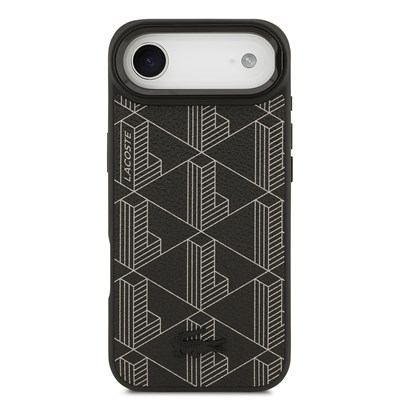 Apple iPhone 17 Air Kılıf Lacoste Orjinal Lisanslı M-safe Şarj Özellikli Standlı PU Deri Karışık Monogram Desenli Kapak