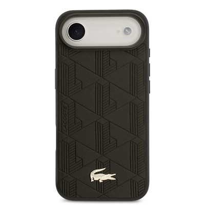Apple iPhone 17 Air Kılıf Lacoste Orjinal Lisanslı M-safe Şarj Özellikli PU Deri Tasarımlı Karışık Monogram Desenli Kapak
