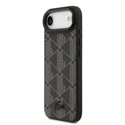 Apple iPhone 17 Air Kılıf Lacoste Orjinal Lisanslı M-safe Şarj Özellikli Standlı PU Deri Karışık Monogram Desenli Kapak