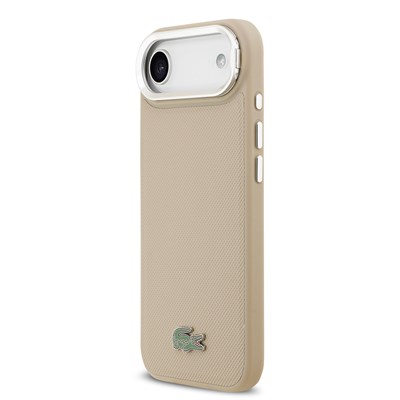 Apple iPhone 17 Air Kılıf Lacoste Orjinal Lisanslı M-safe Şarj Özellikli PU Pike Desenli Standlı Metal Logolu Kapak