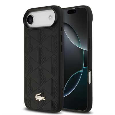 Apple iPhone 17 Air Kılıf Lacoste Orjinal Lisanslı M-safe Şarj Özellikli PU Deri Tasarımlı Karışık Monogram Desenli Kapak