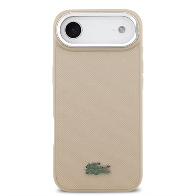 Apple iPhone 17 Air Kılıf Lacoste Orjinal Lisanslı M-safe Şarj Özellikli PU Pike Desenli Standlı Metal Logolu Kapak