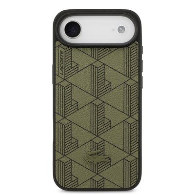 Apple iPhone 17 Air Kılıf Lacoste Orjinal Lisanslı M-safe Şarj Özellikli PU Deri Tasarımlı Kartlıklı Karışık Monogram Desenli Kapak