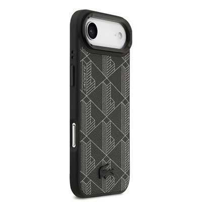Apple iPhone 17 Air Kılıf Lacoste Orjinal Lisanslı M-safe Şarj Özellikli Standlı PU Deri Karışık Monogram Desenli Kapak