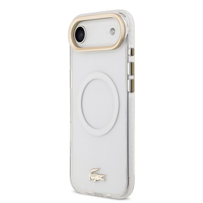 Apple iPhone 17 Air Kılıf Lacoste Orjinal Lisanslı M-safe Şarj Özellikli Gold Timsah Logolu Buzlu Kapak