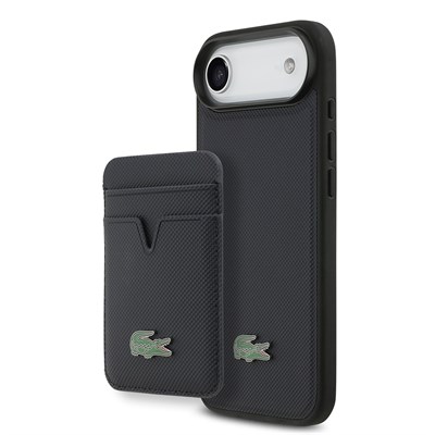 Apple iPhone 17 Air Kılıf Lacoste Orjinal Lisanslı M-safe Şarj Özellikli PU Pike Desenli Metal Logolu Kartlıklı Kapak