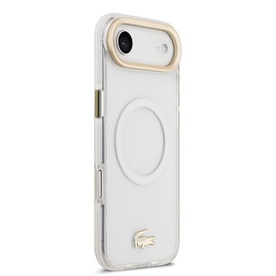Apple iPhone 17 Air Kılıf Lacoste Orjinal Lisanslı M-safe Şarj Özellikli Gold Timsah Logolu Buzlu Kapak