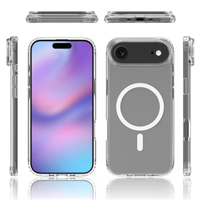Apple iPhone 17 Air Kılıf M-safe Şarj Özellikli Şeffaf Sert PC Zore Embos Kapak