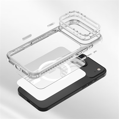 Apple iPhone 17 Air Kılıf M-safe Şarj Özellikli Metal Kamera Çerçeveli Airbag Tasarımlı Lenyes CK221 Sert PC Kapak