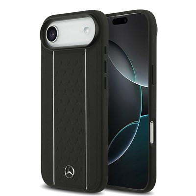 Apple iPhone 17 Air Kılıf Mercedes Benz Orjinal Lisanslı M-safe Şarj Özellikli Şeritli Yıldız Desenli Metal Logolu Deri Kapak